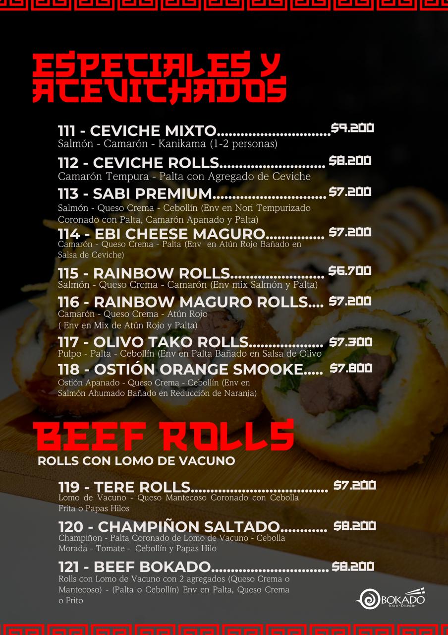 Especiales, acevichados y beef rolls